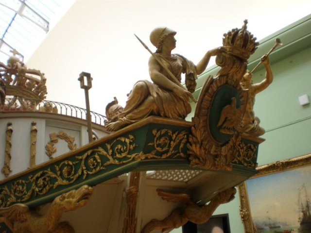 An ornate stern displayed in the Musee De L'Homme at Place Trocadero, Paris