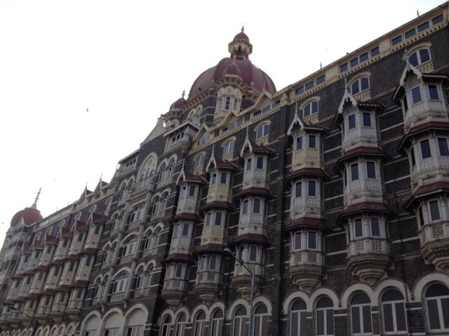 The Taj Mahal Palace Hotel, which survived a terrorist attack a few years back. It stands proudly in front of the bay. 