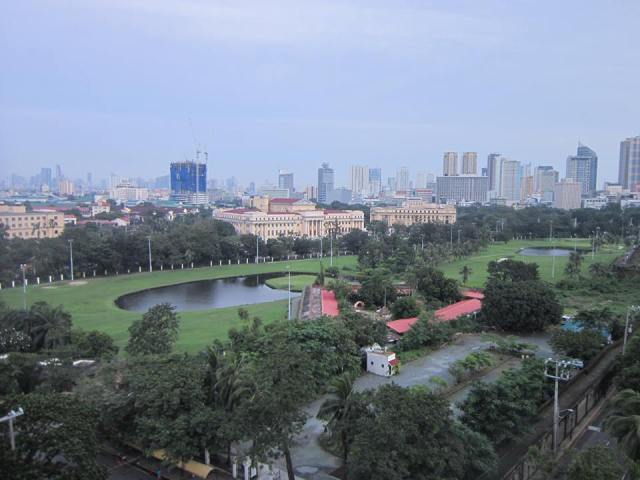 A view of the Intramuros golf course, the National Art Gallery and Natural Sciences Gallery from Bayleaf Hotel's Skydeck