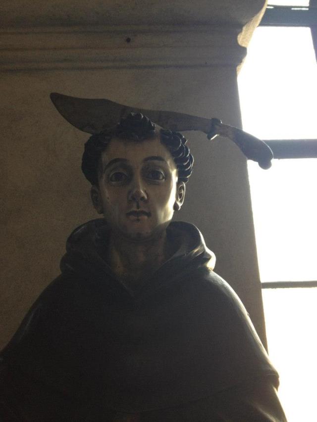 Perhaps one of the most famous pieces in the San Agustín Museum collection is this statue of the Dominican martyr San Pedro de Verona who was hacked on the head by heathens.