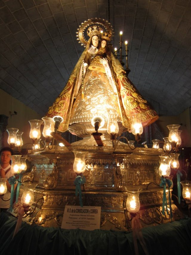 A sumptuous image of Nuestra Señora de la Consolación y la Correa, patroness of the Augustinians in the Philippines, wearing hammered silver and gold thread vestments mounted on a silver-plated carroza - one of the many images you can see in the museum. 